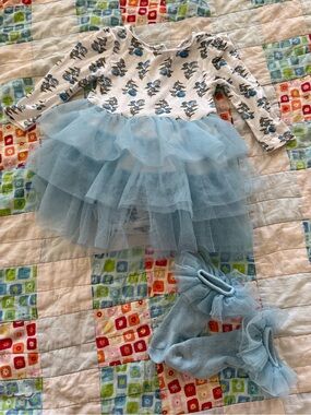 Milkberry Blue Tulle Floral Baby Tutu Dress with Matching Socks